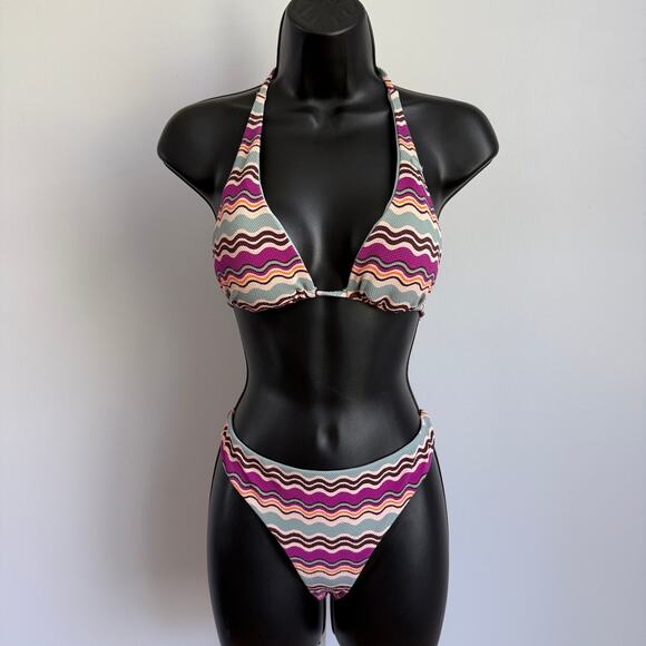 Roxy size S Purple Zig‑Zag Wavy Crochet Bikini Top & Bottom set‎ - Picture 1 of 8